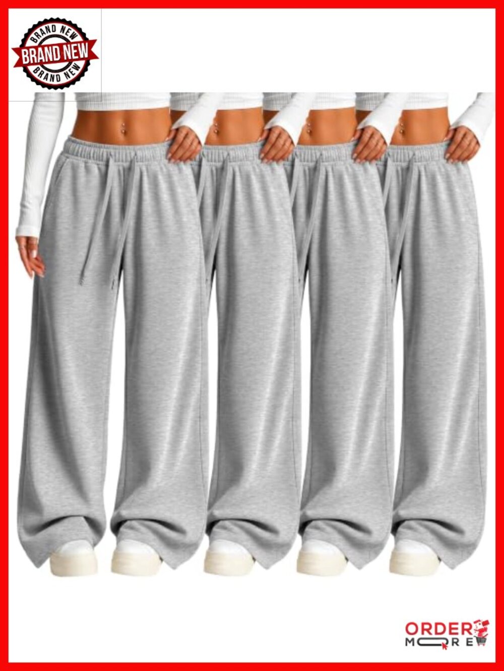 Wide Leg Sweatpants Baggy Lounge Pants Drawstring Pockets 4 Pack